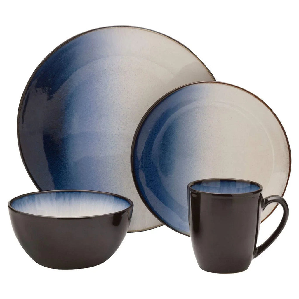16-Piece Asher Blue Dinnerware Set, Stoneware Service for 4, Microwave Safe