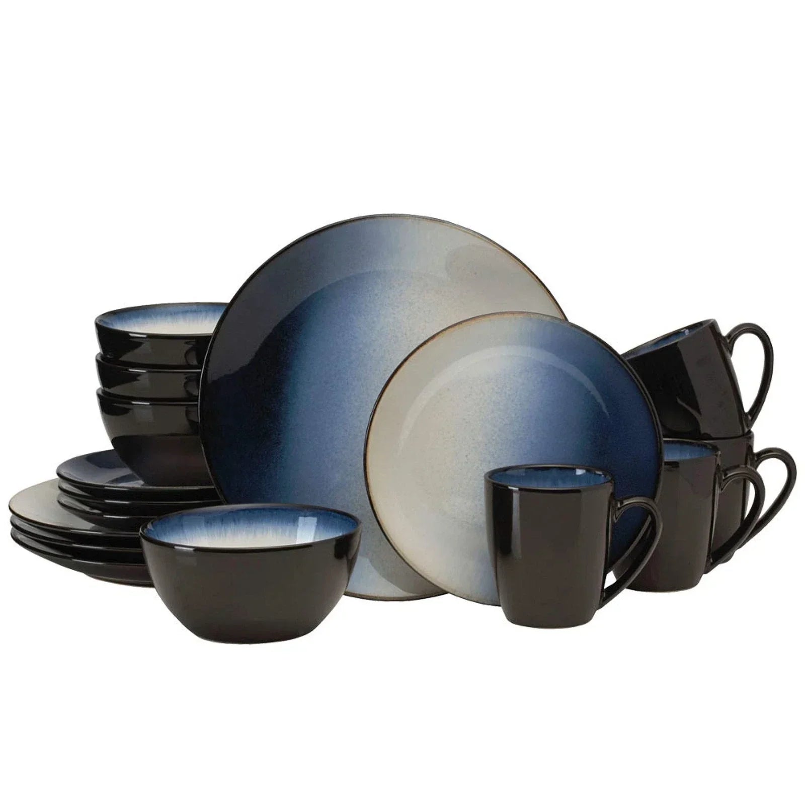 16-Piece Asher Blue Dinnerware Set, Stoneware Service for 4, Microwave Safe