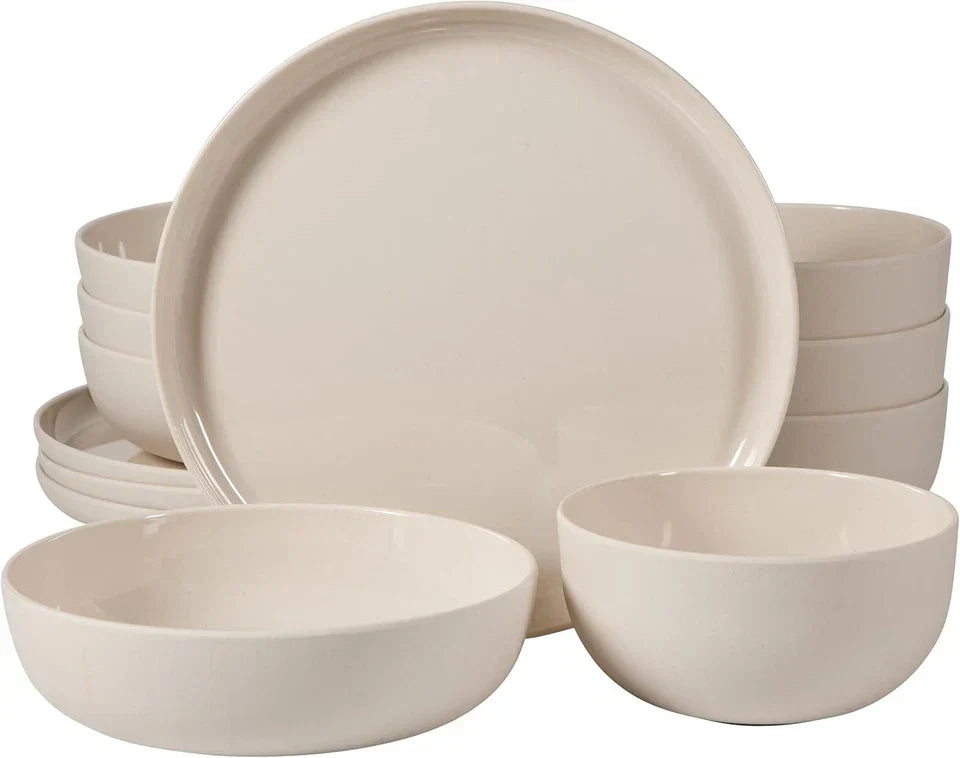 12 Piece Unbreakable Wheat Straw Melamine Plates and Bowls Dinnerwar