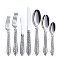 24-Piece Hammered Stainless Steel Flatware Set with Stone-Look Handles, Modern Tableware for Home & Parties